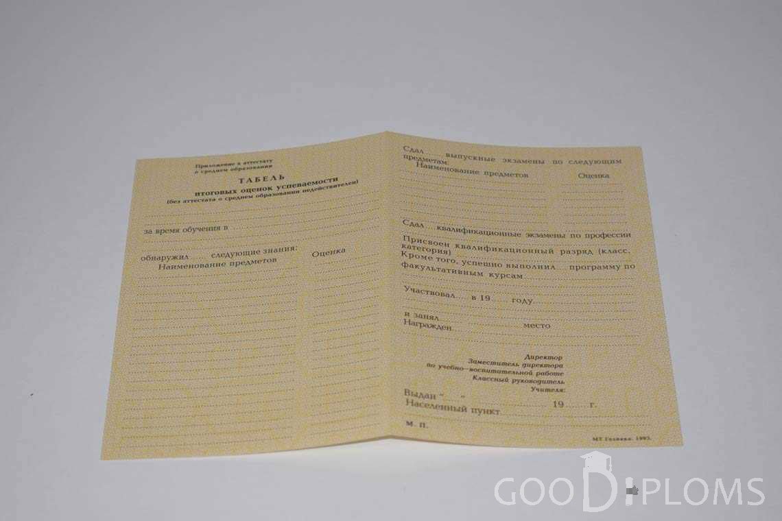 Приложение к Аттестату За 10 Класс период выдачи 1990-1993 -  Назрань