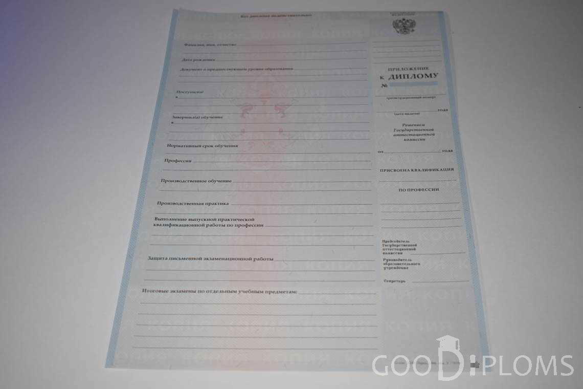 Приложение к Диплому Училища период выдачи 2007-2010  -  Назрань