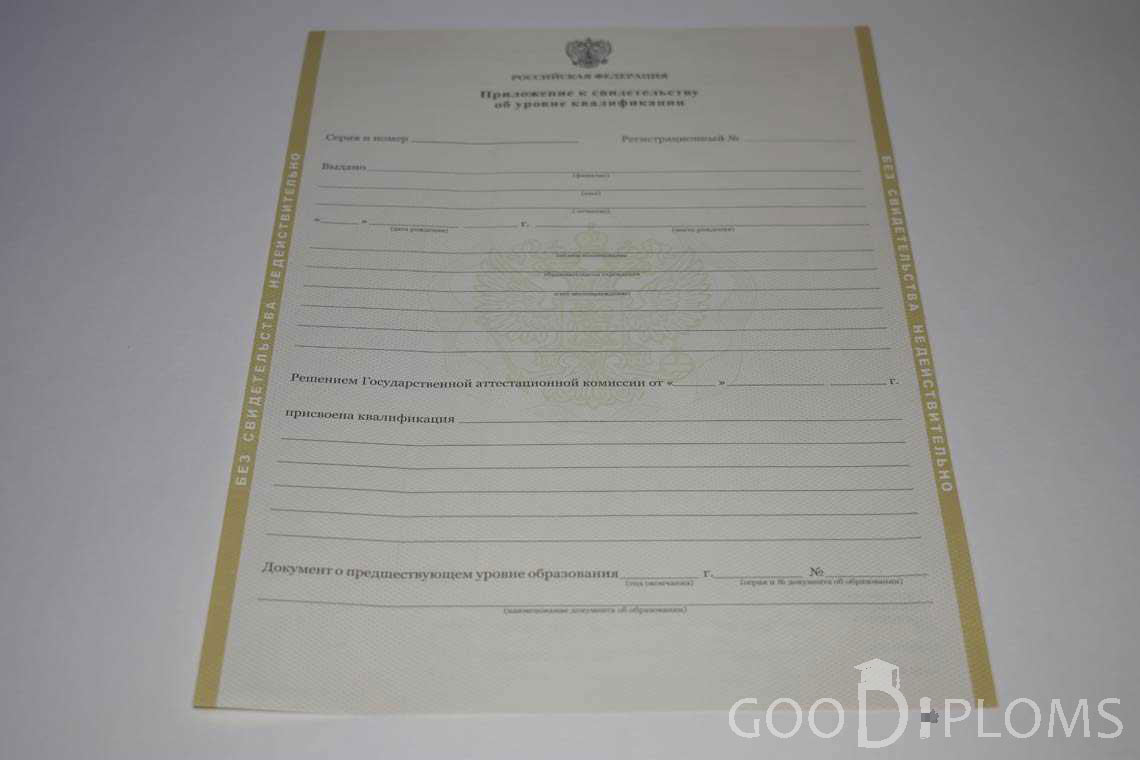 Приложение к Свидетельству об Уровне Квалификации период выдачи 2011-2020 -  Назрань