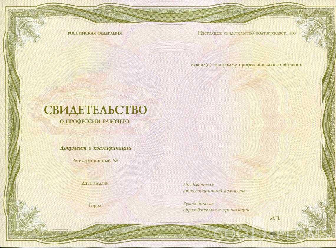 Свидетельство о Профессии Рабочего период выдачи 1999-2020 -  Назрань